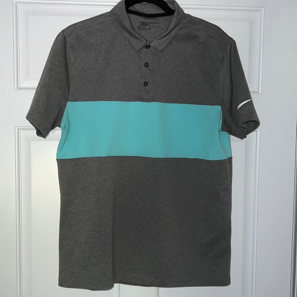 Nike Golf Standard Fit Dri-Fit Golf Polo Grey Blue Medium